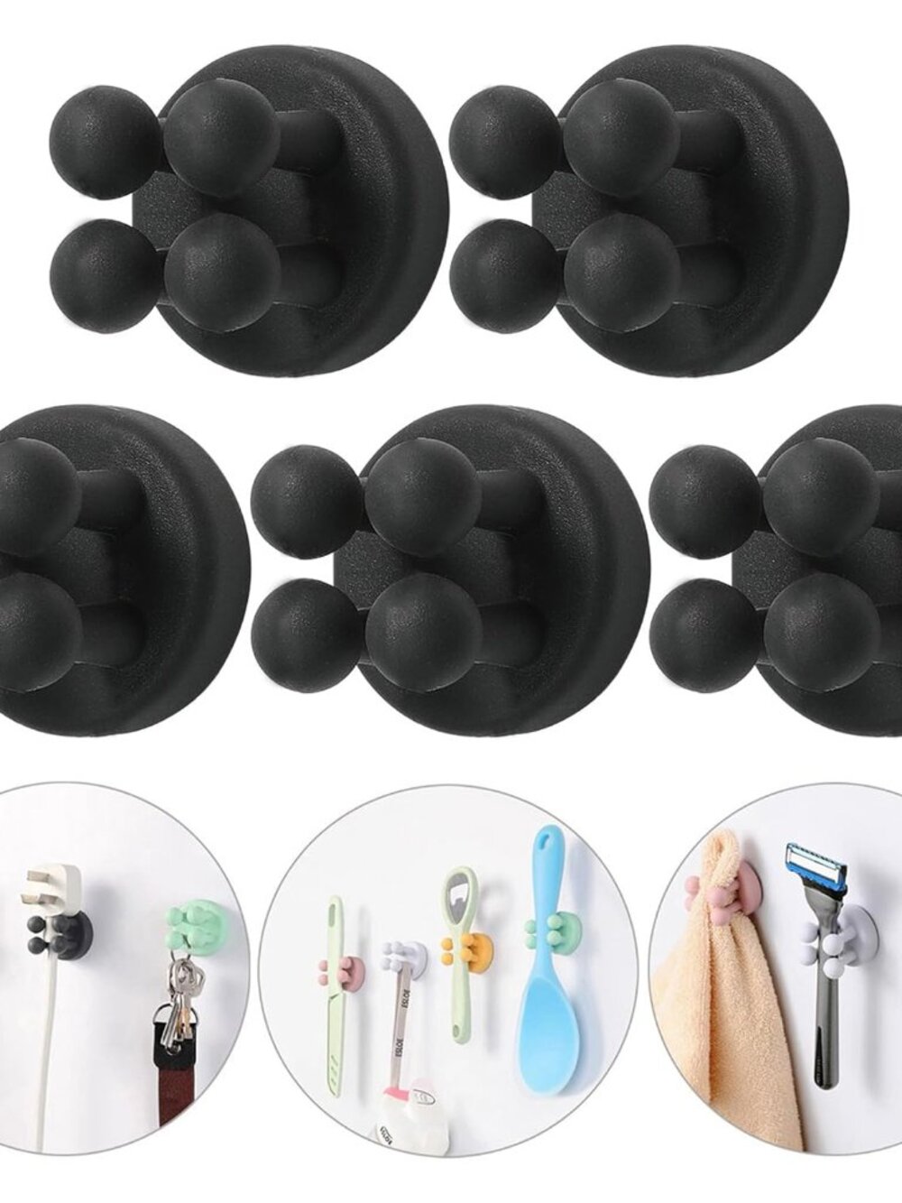 Razor Holder for Shower Hooks – 5Pcs Self Adhesive Wall Mounted Single Hook for